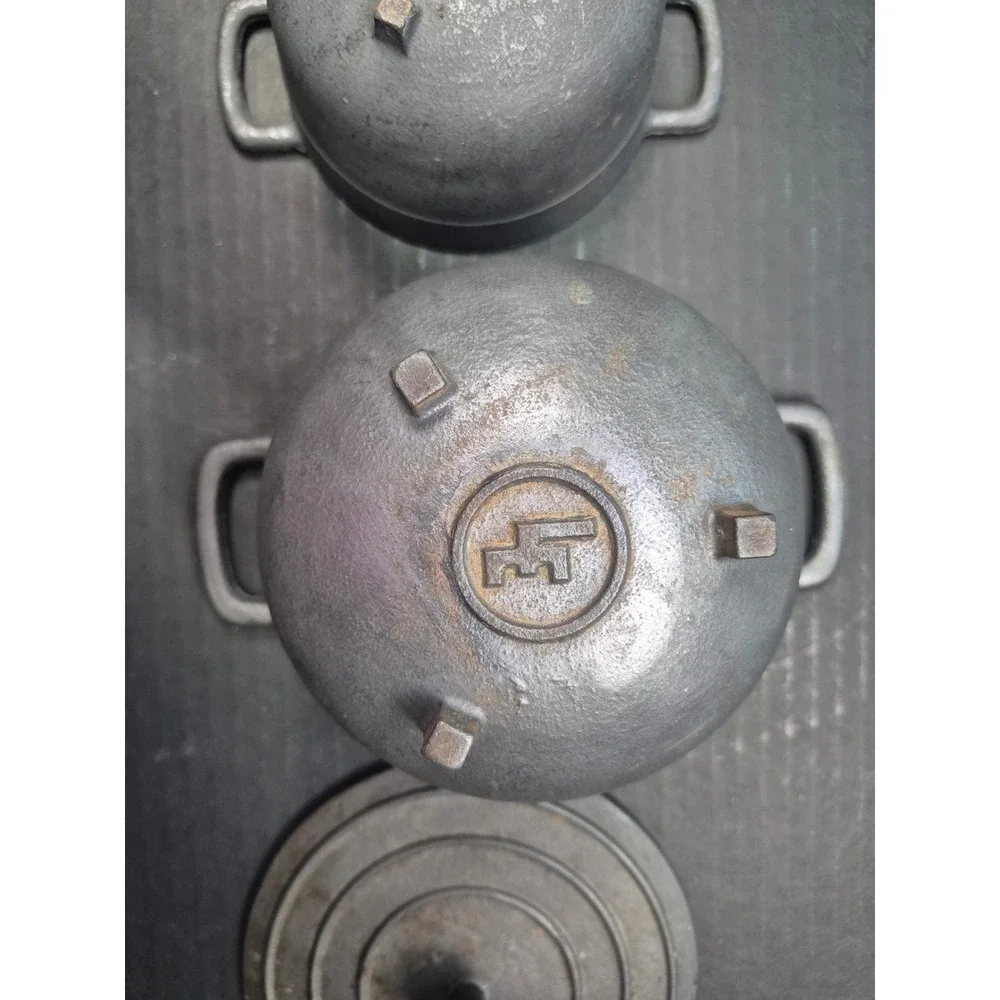 Vintage Miniature Cast Iron Cauldron Pots with 1 Lid LE Logo 3 Footed Set of 2